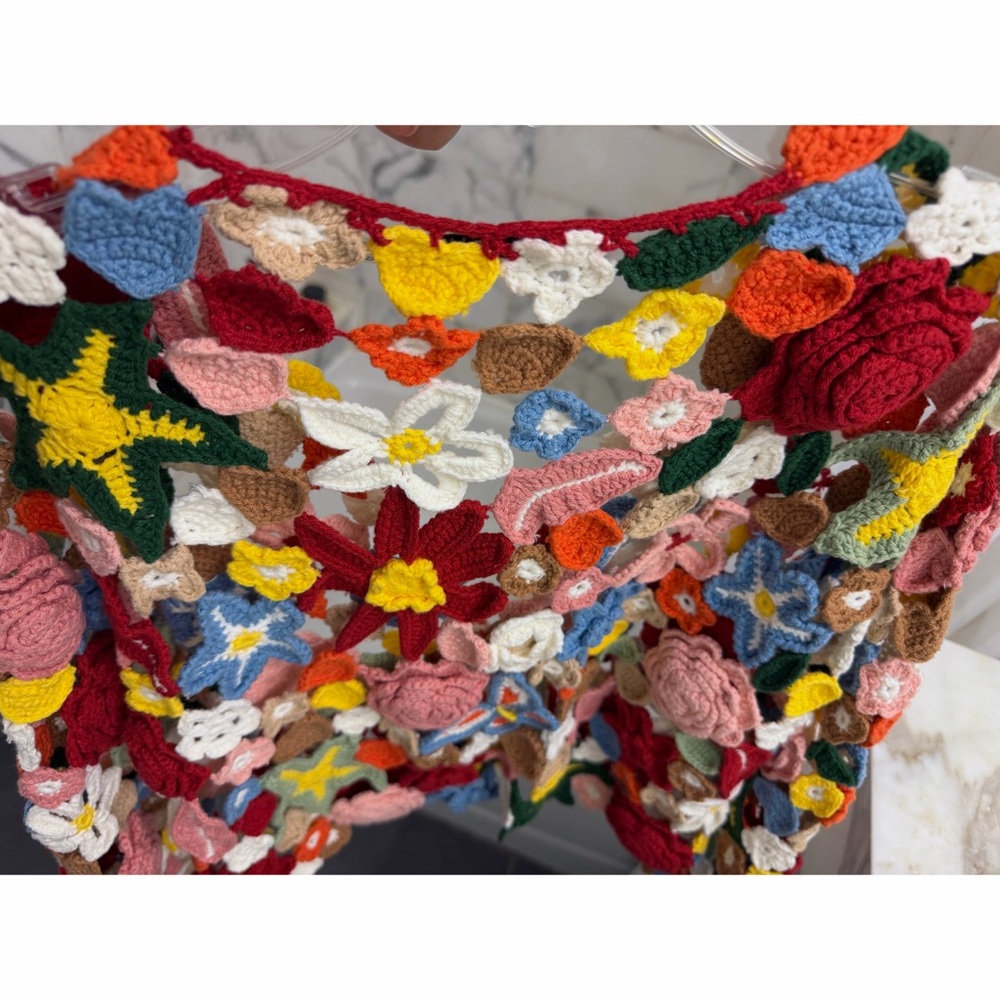 Alice + Olivia Fawn Collage Crochet Cardigan Sweater Cotton Floral XS S - Picture 12 of 14